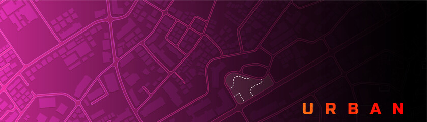 Plan of a city. Night scene of aerial view of the city. Urban planning background design. Blank urban imagination map.