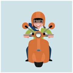 Portrait a man go to office riding a vespa illustration