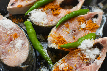 Raw pieces of ilish, the world-famous ilish fish of Padma river of Bangladesh.