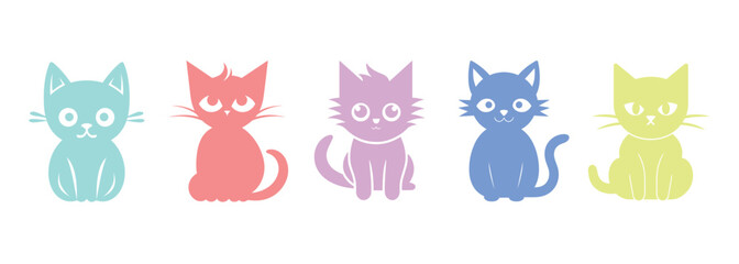 Cute cat silhouette collection, pastel color, Vector illustration on white background, generative ai