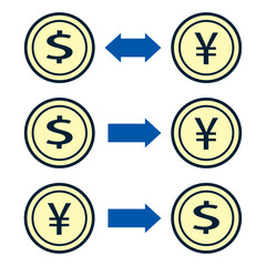 円からドル、ドルから円の両替をイメージしたシンプルなイラスト