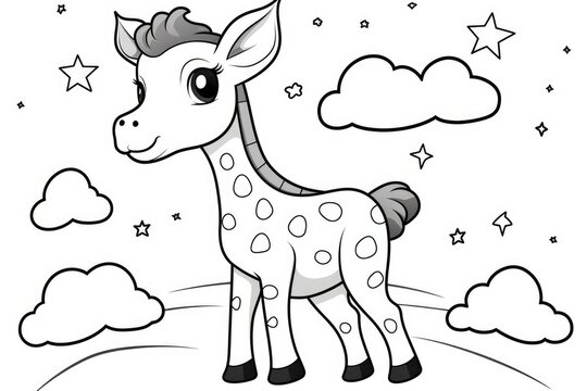 Coloring pages for kids, cute giraffe
