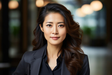 Portrait of an Asian professional consultant woman with a confident and engaging expression. Dressed in formal business attire, symbolizing her expertise and professionalism