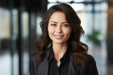 Portrait of an Asian professional consultant woman with a confident and engaging expression. Dressed in formal business attire, symbolizing her expertise and professionalism