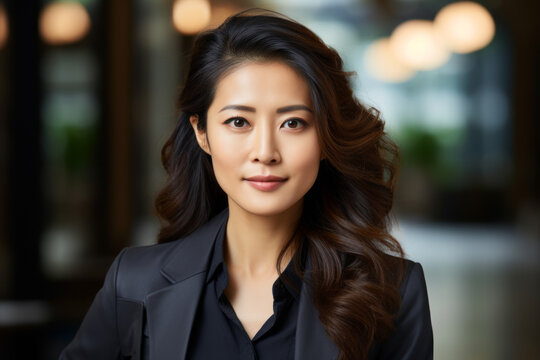 Portrait of an Asian professional consultant woman with a confident and engaging expression. Dressed in formal business attire, symbolizing her expertise and professionalism