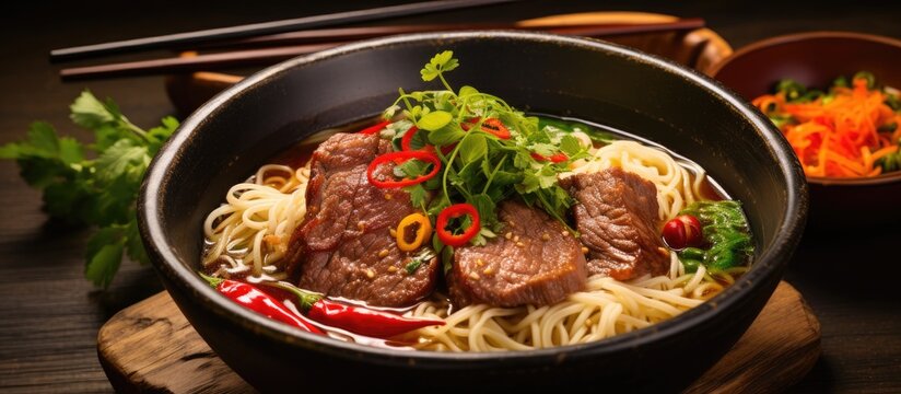 Spicy noodle soup from Vietnam with beef and pork.
