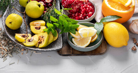 Fruits, vegetables and herbs for healthy immune system.