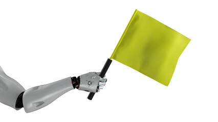 Robotic assistant  for soccer or football referee holding flag isolated