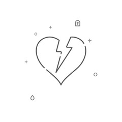 Broken heart, grief simple vector line icon. Symbol, pictogram, sign isolated on white background. Editable stroke