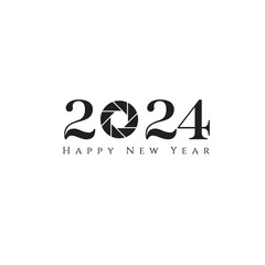 2024 Happy New Year logo text design. 2024 number design template. Collection of 2024 Happy New Year symbols. Vector illustration with black labels isolated on white or transparent png