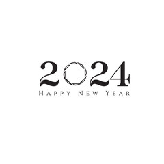 2024 Happy New Year logo text design. 2024 number design template. Collection of 2024 Happy New Year symbols. Vector illustration with black labels isolated on white or transparent png