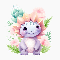 Stegosaurus and flower Illustration, Generative Ai