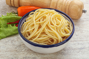 Italian pasta boiled spaghetti with oil