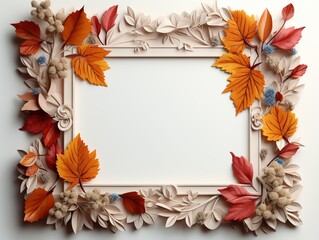 Naklejka na ściany i meble Autumn surface with frame for text and leaves, Generative AI