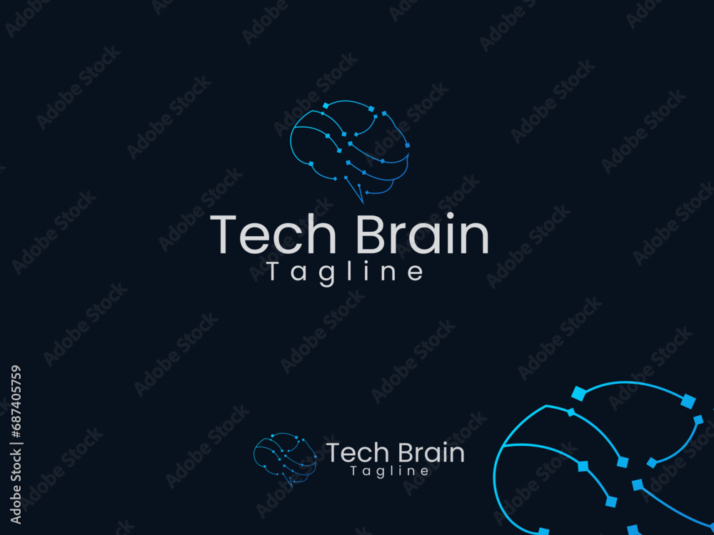 Wall mural Tech brain logo design. Technology. Human brain. Idea tech. Hospital. Premium template. Brain line art. Creative design. Medical. Icon. Science.  - Wall murals