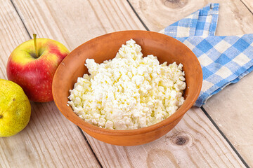 Organic cottage cheese in the bowl