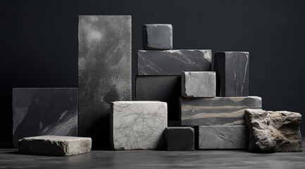 Artistic Arrangement of Stone and Marble Blocks in Shades of Grey