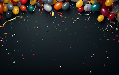 Colorful confetti, rainbow color balloons, red and yellow balloons, Generative AI 