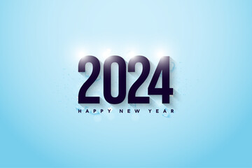 2024 new year celebration with white light effect over numbers. design premium vector.
