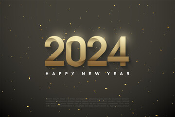 2024 new year celebration with paper folded numbers illustration. design premium vector.