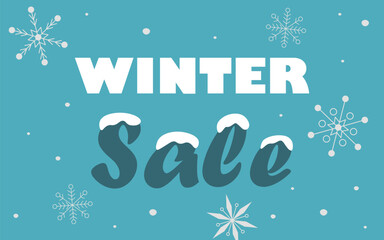 Winter sale banner with snowflakes and words winter sale