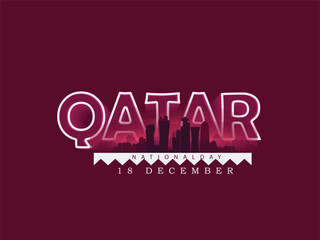 Qatar national day with landmark and flag, Qatar national day 18 th December 