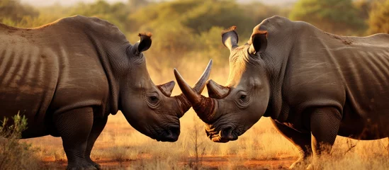 Keuken spatwand met foto Rhinos in Kruger National Park go head-to-head. © 2rogan