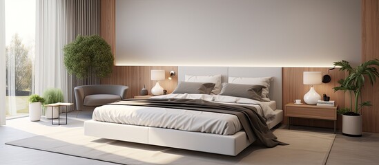 Contemporary bedroom with reflective decor