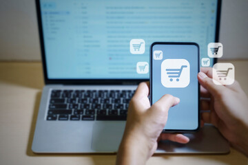 shopping online, buy in online shop, shopping cart icon