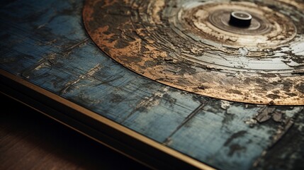 Aged Patina: A close-up image focusing on the album cover's details, 