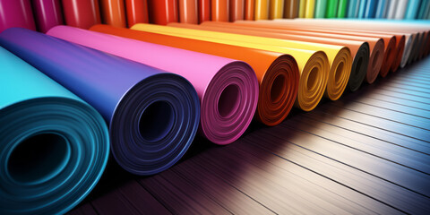 rolls of colored wallpaper with images of different colors 3d rendering