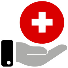 Medical synbol. red cross in hand