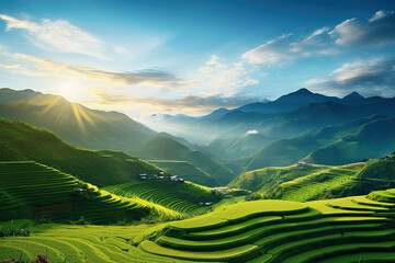 aerial view of rice terraces at sunrise