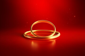 Golden light rings on red background, Generative AI