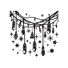 Christmas Lights Silhouette: Warm and Inviting Glow in the Darkness - Black Vector Christmas Light Silhouette
