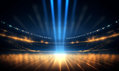 Stadium gold and blue light effect backgound, Generative AI