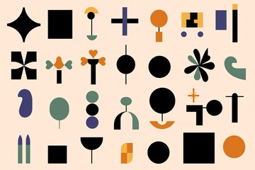 Geometric brutalist figures. Modern elements abstract shapes swiss style, simple bold minimalist basic forms. Generative AI