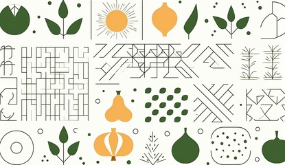 Geometric food line pattern. Natural plant flower simple shape, abstract eco agriculture concept. minimal banner, Generative AI