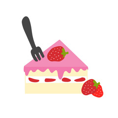 strawberry cake with strawberry and fork illustration isolated on white. for birthday, bakery, dessert, sweet vector