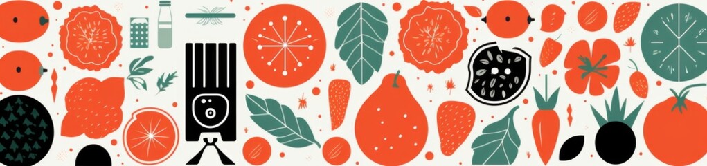 Geometric mosaic food banner. Natural fruit vegetable seafood pattern simple restaurant menu design. background, Generative AI - obrazy, fototapety, plakaty