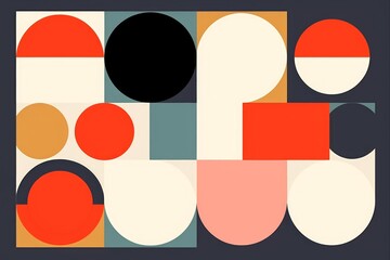Geometric pattern background. Simple circle square shapes modern bauhaus style, abstract swiss banner design. art, Generative AI