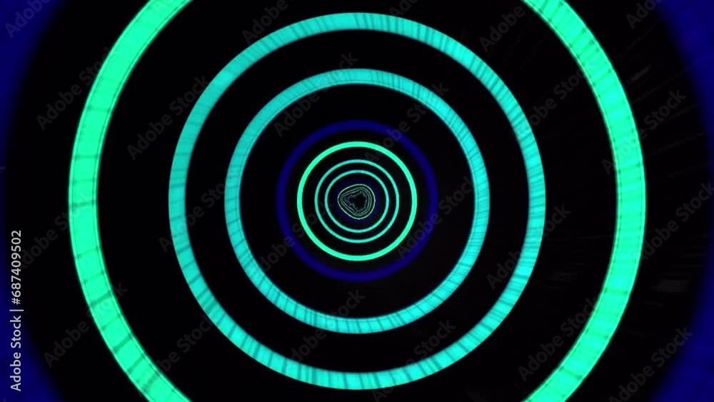 Wall mural flying through colorful pulsing abstract glowing circle. speed, loop able background