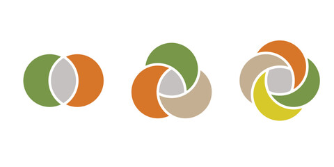 Venn diagram circles chart infographic. Vector icons for website, app, UI  on white background.