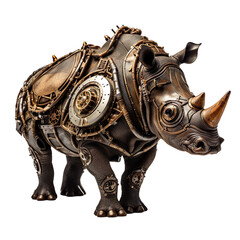 angled view of steampunk style Rhinoceros animal isolated on a white isolated background.