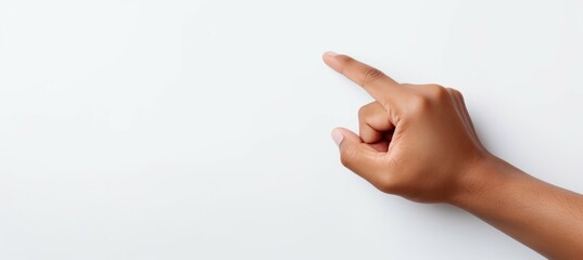 Hand pointing on white background. Generative AI technology.