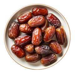 Top View of a Date on a Plate Isolated on Transparent or White Background, PNG