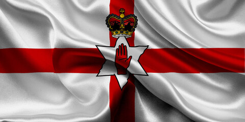 High detailed flag of Northern Ireland. National Northern Ireland flag. Europe. 3D illustration. - obrazy, fototapety, plakaty