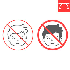 No children line and glyph icon, prohibition and forbidden, no kids sign, vector graphics, editable stroke outline sign, eps 10.