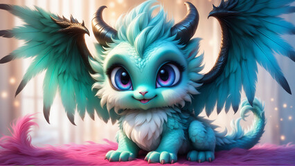 Fototapeta premium blue and white cute dragon