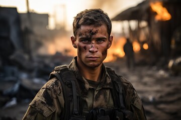 Fototapeta premium portrait of the special forces soldier on battlefield.